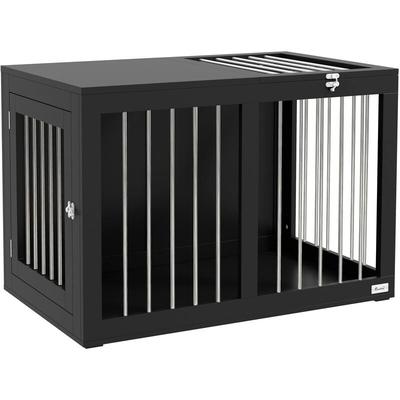 Hundekäfig Hundebox Hundetransportbox, 2 Türen, verriegelbar, Stahlgitter, 80 cm x 50 cm x 56,5 cm,