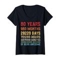 Damen 80 Jahre 960 Monate lang großartig für Senioren T-Shirt mit V-Ausschnitt