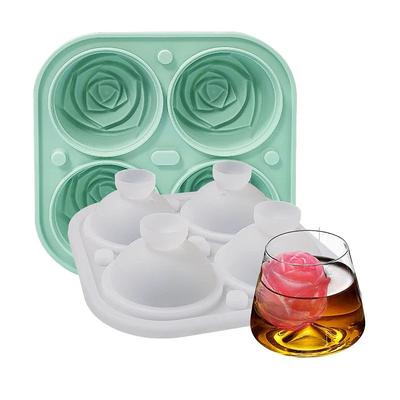 3D Rose Ice Molds 2.5 Inch Large Ice Cube Trays Make 4 Giant Cute Flower Shape Ice Silicone Rubber Fun Big Ice Ball Maker