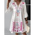 Per donna Vestito longuette Abiti in chiffon Abiti Boho Chic Abito boho Vestito elegante Elegante Boemia Vintage Da mare Giornaliero Appuntamento Taglia piccola Floreale Manica corta A V Nero Rosa