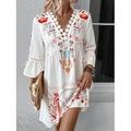 Per donna Vestito longuette Abiti in chiffon Abiti Boho Chic Abito boho Vestito elegante Elegante Boemia Vintage Da mare Giornaliero Appuntamento Taglia piccola Floreale Manica corta A V Nero Rosa
