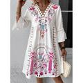 Femme Robe mi-longue Robe de Mousseline Robes bohème chic robe boheme Robe élégante Elégant Bohême Rétro Vintage Vacances du quotidien Rendez-vous Mince Floral Manche Courte Col V Noir Rose Claire