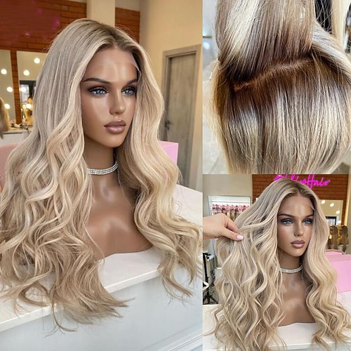 Unverarbeitetes reines Haar 13x4 Spitzenfront Perücke Mittelteil Brasilianisches Haar Wellen Mehrfarbig Perücke 130% 150% Haardichte Gefärbte Haarspitzen (Ombré Hair) Natürlicher Haaransatz 100 Image