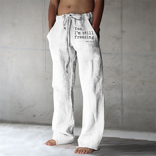 Herren Graphic Buchstabe Leinenhose Hosen Hose Mittlere Taillenlinie Brautkleider schlicht Freizeitskleidung Urlaub Ausgehen Frühling Herbst Schwarz Weiß Grün Image