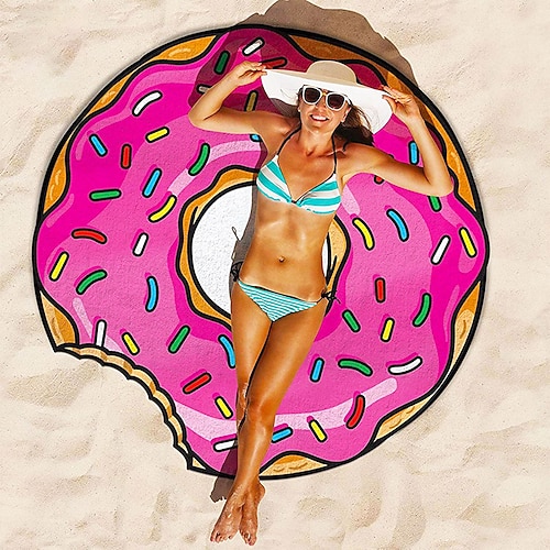 Strandtuch in Form einer ultrafeinen Faser. Riesige rosa Donut-Stranddecke – lustige Stranddecke, perfekt für Strand, Pool, See und mehr Image