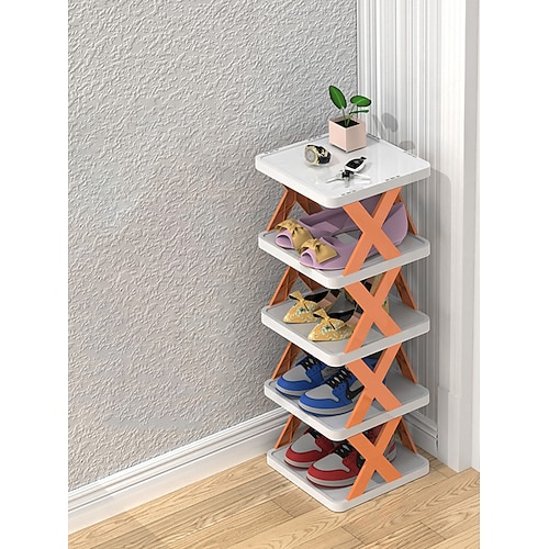 mehrstöckiges, schmales Schuhregal, kleiner vertikaler Schuhständer, platzsparender, freistehender DIY-Schuhaufbewahrungs-Organizer für Eingangsbereich, Schrank, Flur, einfache Montage und stabile Image