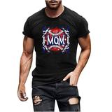 YLSDL Men s Baseball Mom Shirts Stylish Baseball Print Tees Raglan Short Sleeve Blouse Round Neck Tops Slim Fit Skinny Fitness Muscle T-shirts Leisure Trendy Black M