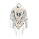 Womens Wraps & Pashminas Ladies Fashion Solid Color Scarf With Fringe Hollowed Lace Butterfly Embroidered Triangle Cape