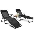 Kadyn Outdoor Bistro Conversation Set Patio Furniture Sets 3 Pieces Patio Folding Chaise Lounge Set with PVC Tabletop-Black