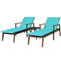 Barara King Garden Conversation Table Set Conversation Loveseat Chairs Set 3 Pieces Portable Patio Cushioned Rattan Lounge Chair Set with Folding Table-Turquoise