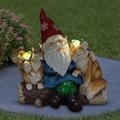 Exhart Light-Up Gnome Statue Hugging Squirrel & Fox â€“ Hand Painted Solar Powered Garden Gnome w/Light-Up Birds - Weather-Resistant Resin Gnome Decor for Garden 14â€� L x 8 Wâ€� x 13.5 H