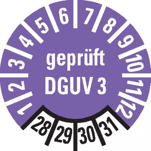 Dreifke® Prüfplakette, gepr.DGUV Vorschrift 3, 28-31, violett, Dokufolie, Ø10mm, 1000 Stk. Image