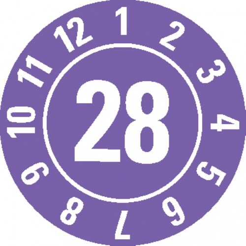 Dreifke® Prüfplakette 28, violett, Folie, ablösbar, Ø 10mm, 384 Stk. Image