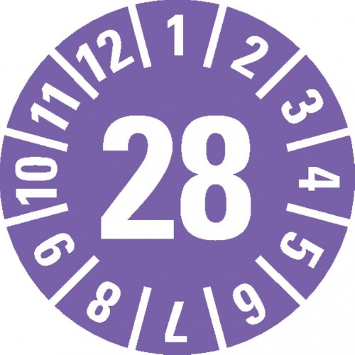 Dreifke® Prüfplakette 28, violett, Dokumentenfolie, selbstklebend, Ø 35mm, 60 Stk. Image