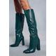 Womens Leather Look Knee High Croc Boots - green - 3, Green