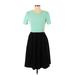 Lularoe Casual Dress - A-Line Crew Neck Short sleeves: Teal Color Block Dresses - Women's Size Small