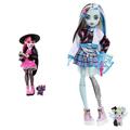 Monster High Draculaura-Puppe mit ihrem Haustier & Frankie Puppe - Elektrisierende Mode, Voltageous College-Jacke, gruseliges Zubehör, Flexibler Körper, für Kinder ab 6 Jahren, HHK53