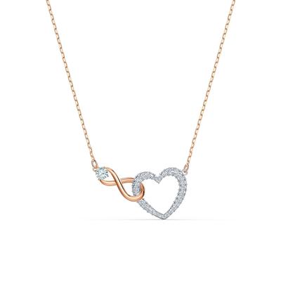 Kette mit Anhänger SWAROVSKI "Unendlichkeitsschleife/Herz", weiß (metallfarben, roségoldfarben, kristallweiß), Halsketten, Damen, Metall, L: 43cm, mit Swarovski Kristall Image