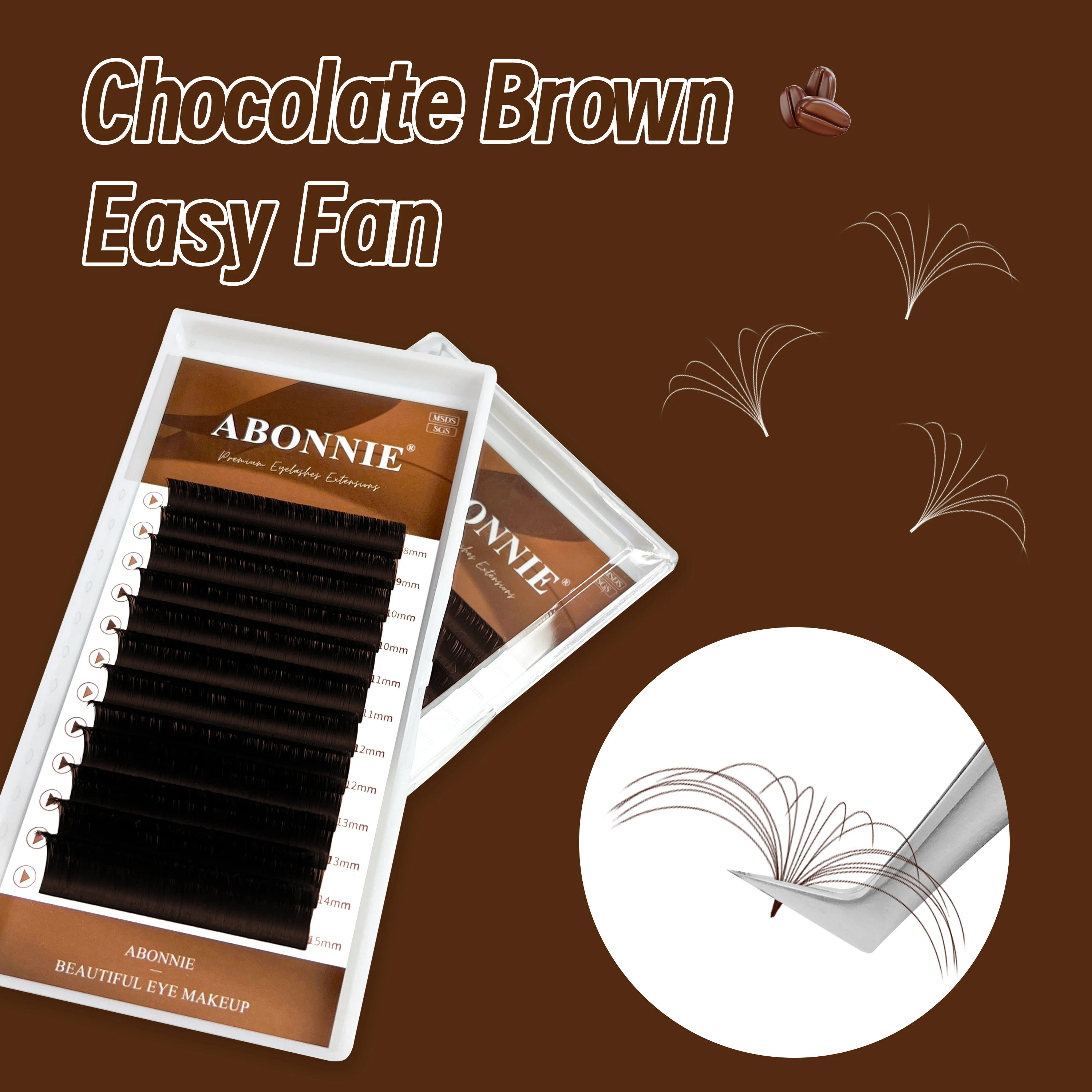 Abonnie Chocolate Brown Easy Fan Lashes Volumenverlängerung Mega Blooming Fans Wimpernverlängerung Cilios Image
