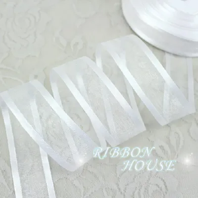 (50 yards/roll) 1'' (25mm) White broadside organza ribbons wholesale gift wrapping decoration