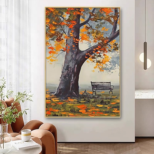 Mintura handgefertigte Ölgemälde mit Bäumen, Landschaft, auf Leinwand, Wandkunst, Dekoration, modernes abstraktes Bild für Heimdekoration, gerolltes, rahmenloses, ungedehntes Gemälde Image