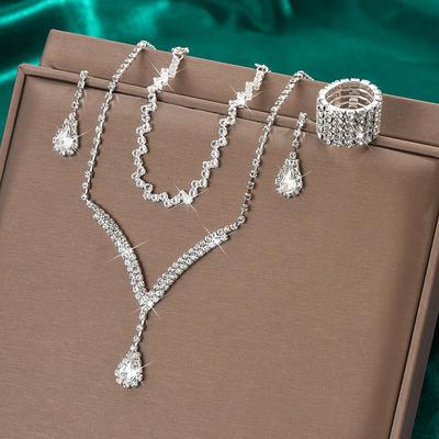 Jewelry Set 5pcs Rhinestone Alloy Rings Earrings Necklace Bracelets Women's Elegant Vintage Fashion Geometrical Geometric Jewelry Set For Party Anniversary Wedding Guest