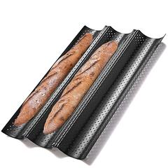 Nonstick Baguette Pans for French Bread Baking Perforated 3 Loaves Baguettes Bakery Tray Perforated Loaf Pans for Baking 3 Waves Toaster Oven Baking Tray