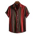 Per uomo Camicia Camicia bianca di cotone Camicia Estiva Camicia casual Camicia in cotone e lino Camicia con Bottoni Rosso Manica Corta A righe Collo ripiegato Vacanza Streetwear Bottonato