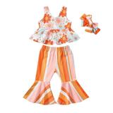 JSGEK Infant Baby Sleeveless Cami Crop Top and Wide Leg Pants Hairband Comfort Fashion Soft Little Girls Floral Knot Back Cami Crop Top High Waist Pleated Wide Leg Pants 2 Pieces Regular Fit Orange