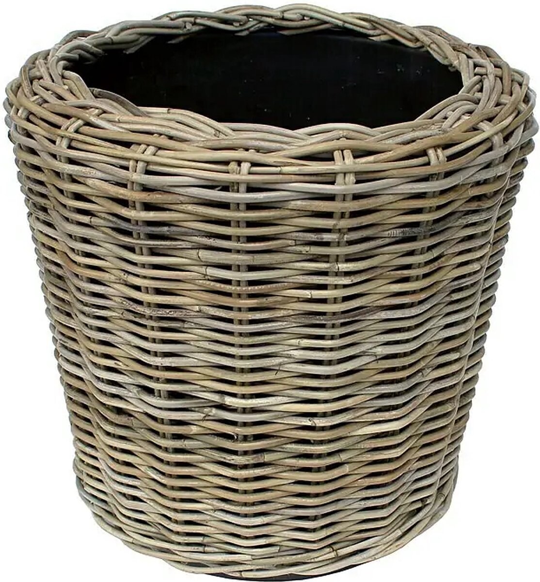 WDMT Rattan-Trockentopf – ø 42 x 44 cm – Nachhaltiger Übertopf mit recyceltem, wasserdichtem Kunststoff im Inneren – Grau Image