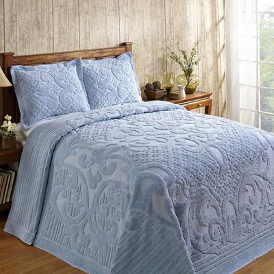 Ashton Collection 100% Cotton Medallion Bedspread Set by Better Trends in Blue (Size FULL/DOUBLE)