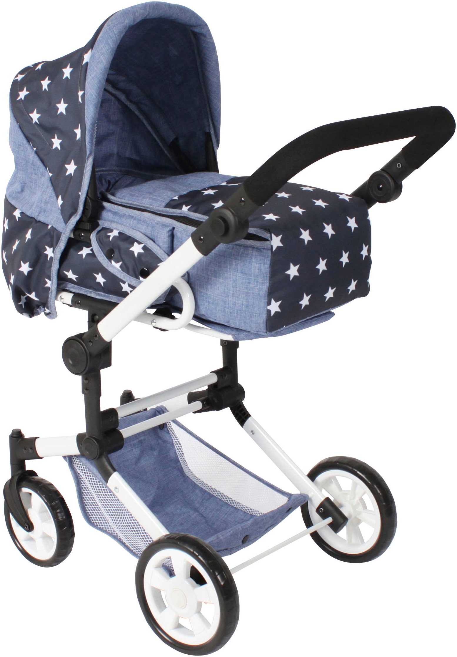 Kombi-Puppenwagen CHIC2000 "Jara, Sternchen", blau (sternchen), Puppenwagen, KinderB:70cm H:85cm T:70cm, Kunststoff, Polyester, Stahl, B:70cm H:85cm T:70cm