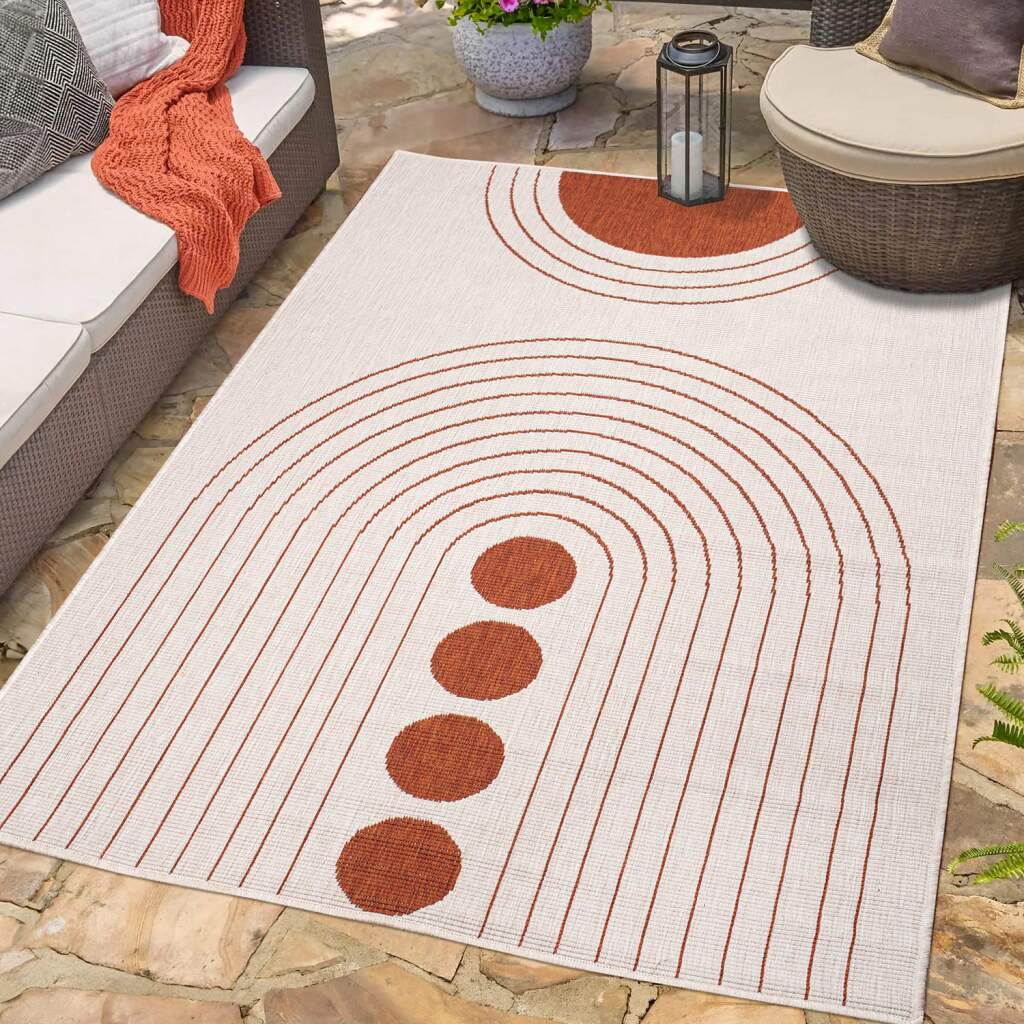 Outdoorteppich CARPET CITY "DUO RUG 5739", rot, B:120cm H:5mm L:170cm, Obermaterial: 100% Polypropylen, Teppiche, Wendeteppich Wetterfest In- & Outdoor, Balkon, Terrasse, Wohnzimmer Image
