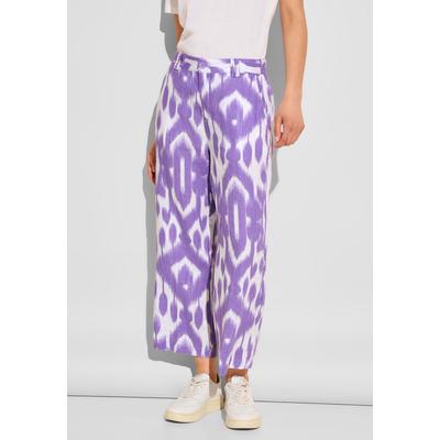 Stoffhose STREET ONE, Damen, Gr. 40, Länge 26, lila (smell of lavender), Stoff, 100% Leinen, bedruckt, casual, loose fit 7/8-Länge, Hosen, High Waist Image