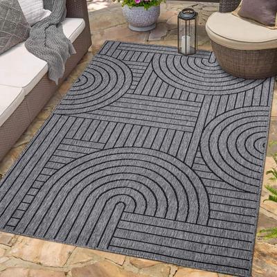Outdoorteppich CARPET CITY "DUO RUG 5842", grau (anthrazit), B:160cm H:5mm L:230cm, Obermaterial: 100% Polypropylen, Teppiche, Wendeteppich Wetterfest In- & Outdoor, Balkon, Terrasse, Wohnzimmer Image