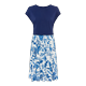 Sommerkleid LASCANA Gr. 40, N-Gr, blau (blau, creme bedruckt) Damen Kleider Strandkleider mit bedrucktem Rock, T-Shirtkleid, Strandkleid