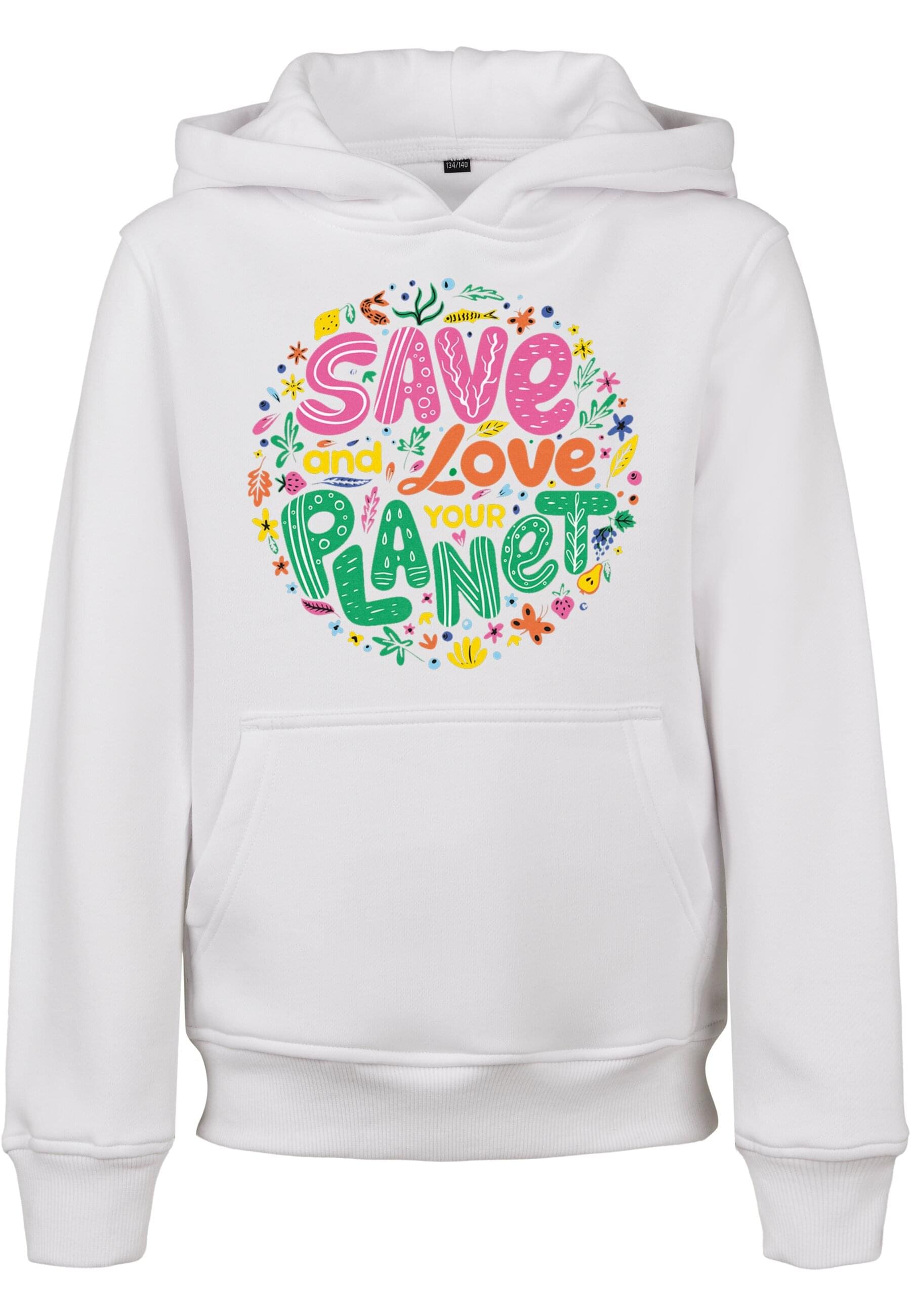 Kapuzensweatshirt MISTERTEE "MisterTee Herren Kids Save And Love Hoody", Jungen, Gr. 110/116, weiß, 65% Baumwolle, 35% Polyester, unifarben, Sweatshirts Image