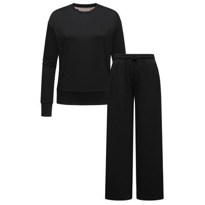 Sweater RAGWEAR "Set Delje", Damen, Gr. XXL (44), schwarz, Material: 67% Polyester, 28% Viskose, 5% Elasthan, Basic, weit 7/8-Länge, Rundhals, Langarm weit Bündchen, Sweatshirts, Damen Set aus weiter Hose und Pullover Image