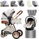 3 in 1 Baby Stroller Travel Systems Bassinet Stroller for Foldable Baby Stroller with Easy Fold Stroller Footmuff Blanket Cooling Pad Rain Cover Backpack Mosquito Net B