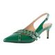 Eldof Women Slingback Heels Buckle Strap Pointed Toe Slip On Kitten Heel Pumps Shoes Dressy Studded Eyelet 2.5 Inches, Green, 5.5 UK
