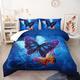 Single Duvet Blue Butterfly Anti Dust Mite Duvet - Anti Allergen Coverless Duvet - All Year Round Soft Microfiber Quilt Double Machine Washable Duvets,2 Pillowcase