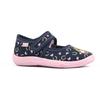 Hausschuh RICHTER, Kinder, Gr. 33, bunt (dunkelblau, rosa, pferdemotiv), Baumwolle, kontrastfarbene Details, klassisch, Schuhe, Klettschuh, Kindergarten Schuh mit süßem Print