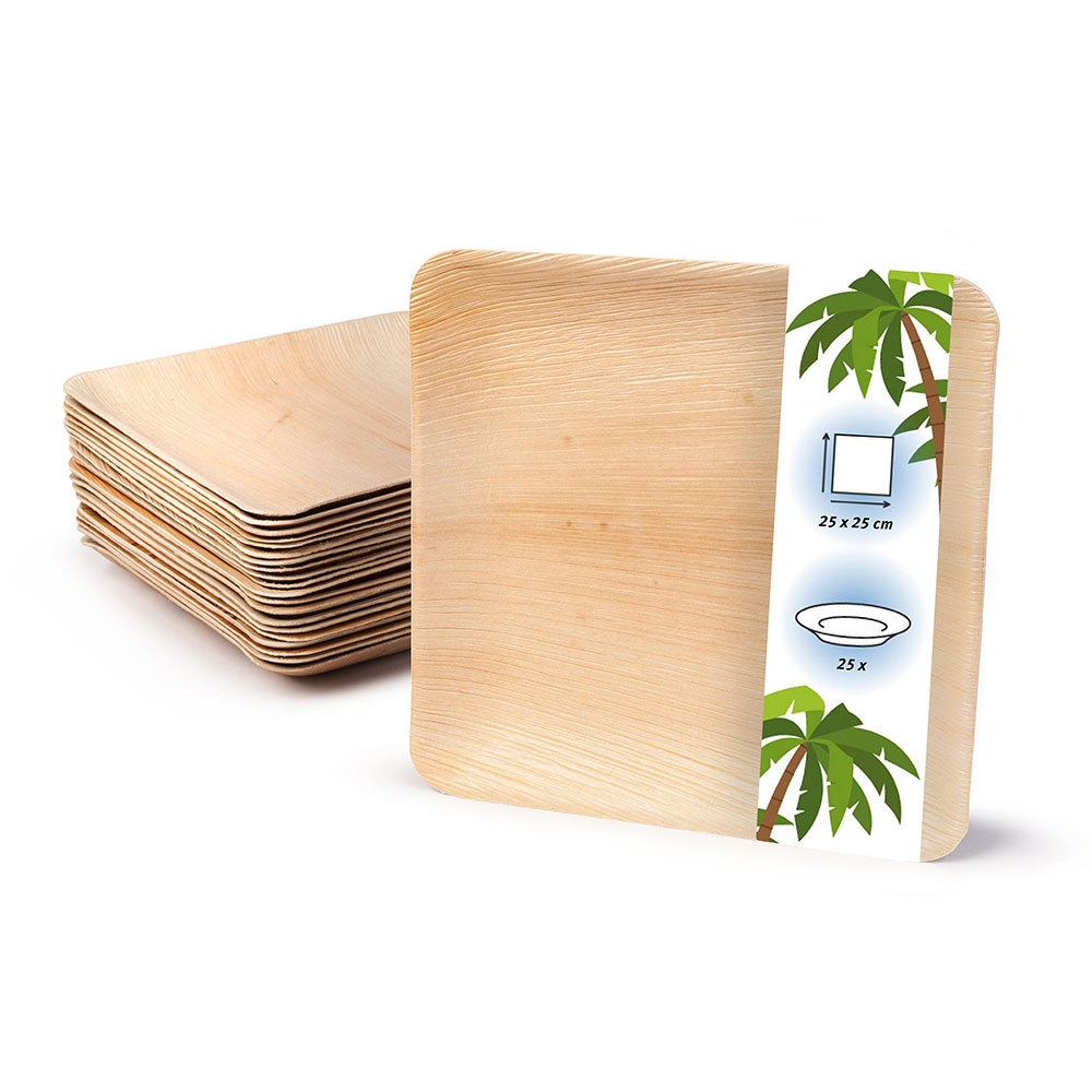 onlyleaf 25 Stück Einwegteller 25x25 cm Palmblatt-Teller, quadratisch, biologisch abbaubar, umweltfreundlich, kompostierbar, Wegwerfteller Image