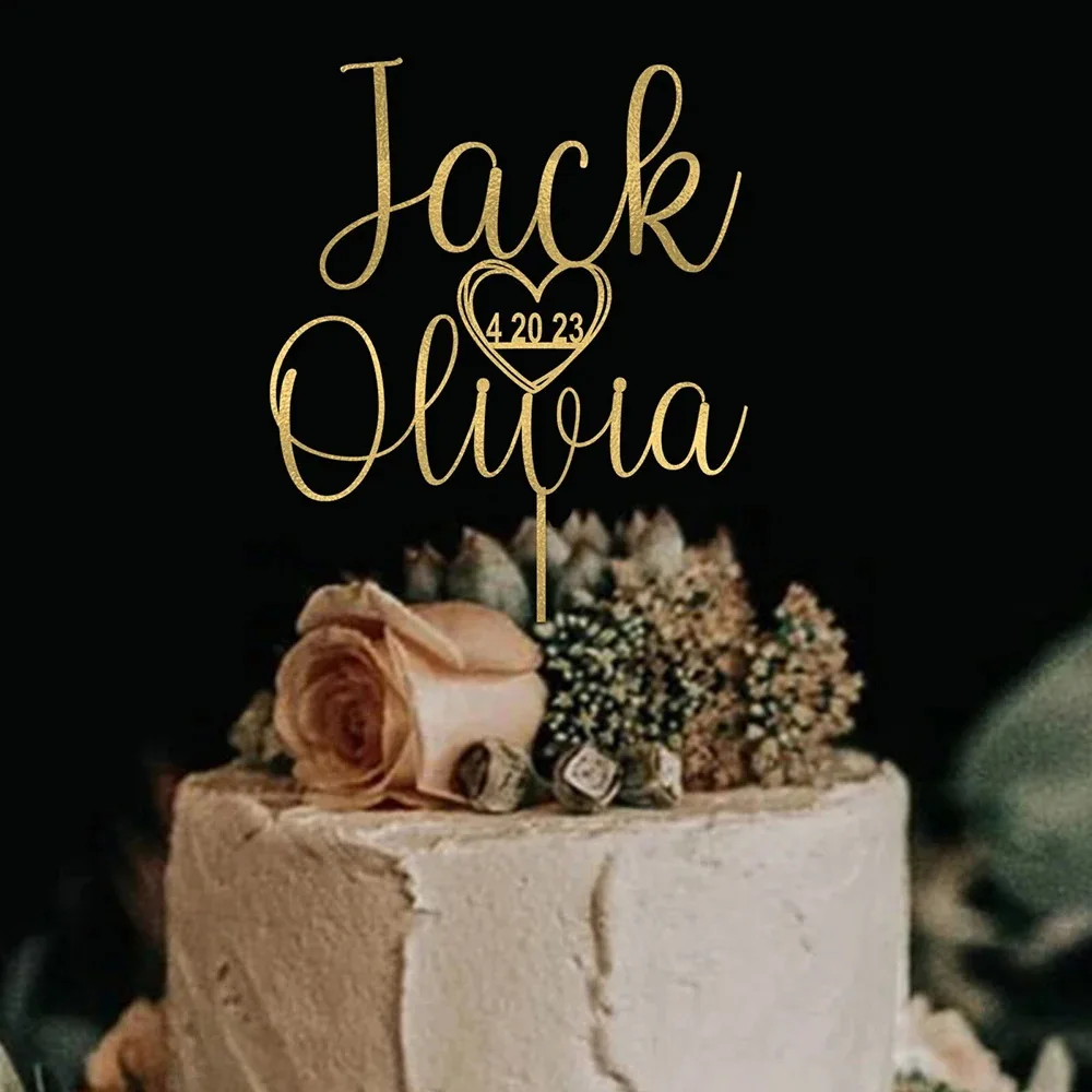 Benutzerdefinierte Hochzeit Gold Acryl Kuchen Topper für Bräutigam und Braut Mr & Mrs Holz Kuchen Topper Hochzeit Verlobte Party Jahrestag liefert Image