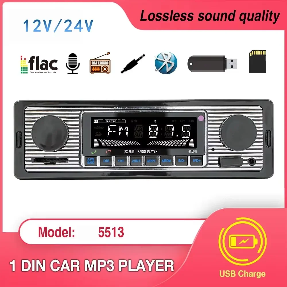Bluetooth Autoradio Vintage Dual Knob MP3 Player FM Tuner Stereo USB AUX Oldtimer Retro Audio Receiver Lautsprecher Zubehör Image