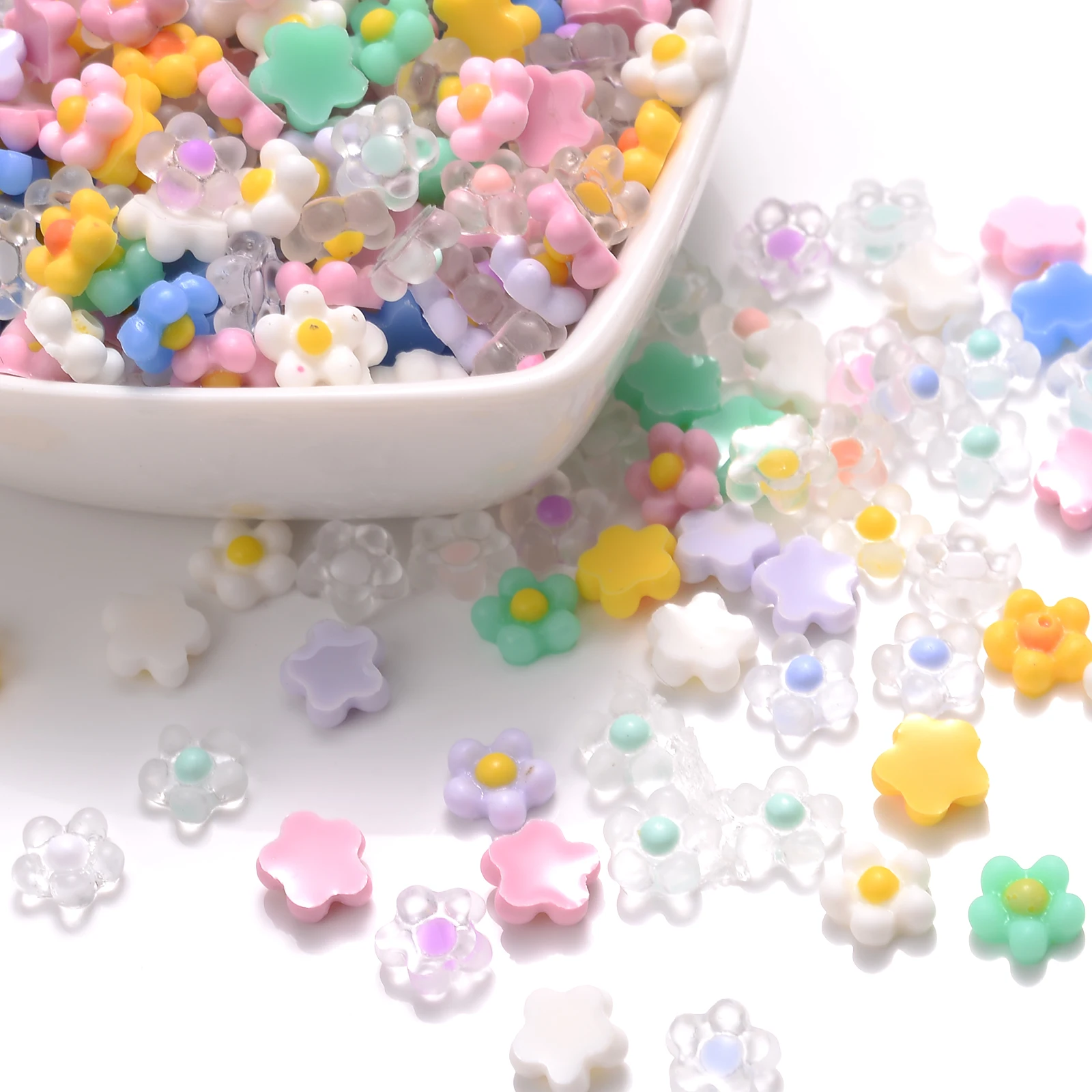 100pcs 7mm 3D Simple Flowers Nail Stickers Elegrant Wedding Design Adhesive Sliders Summer Textured Engraved Decoration Image