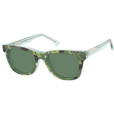 Zenni Boys Square Prescription Glasses W/ Snap-On Sunlens Green Plastic Full Rim Frame