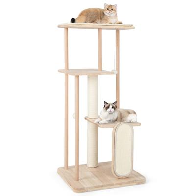 Costway Wooden Multi-level Modern Cat Tower with Scratching Board and Post-50 inches