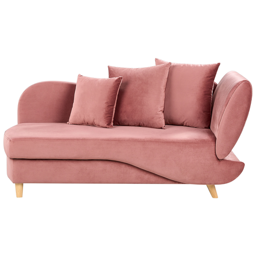 Chaiselongue Rechtsseitig Rosa Samtstoff mit Bettkasten Dekokissen Modern Récamiere Liegesofa Sitzmöbel Wohnzimmer Jugendzimmer