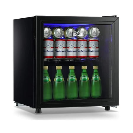 62-Can Beverage Cooler and Refrigerator Small Mini Fridge for Home Office or Bar with Glass Door and Adjustable Removable Shelvesï¼ŒPerfect for Soda Beer or Wine Stainless Steel 1.6 Cu.Ft.